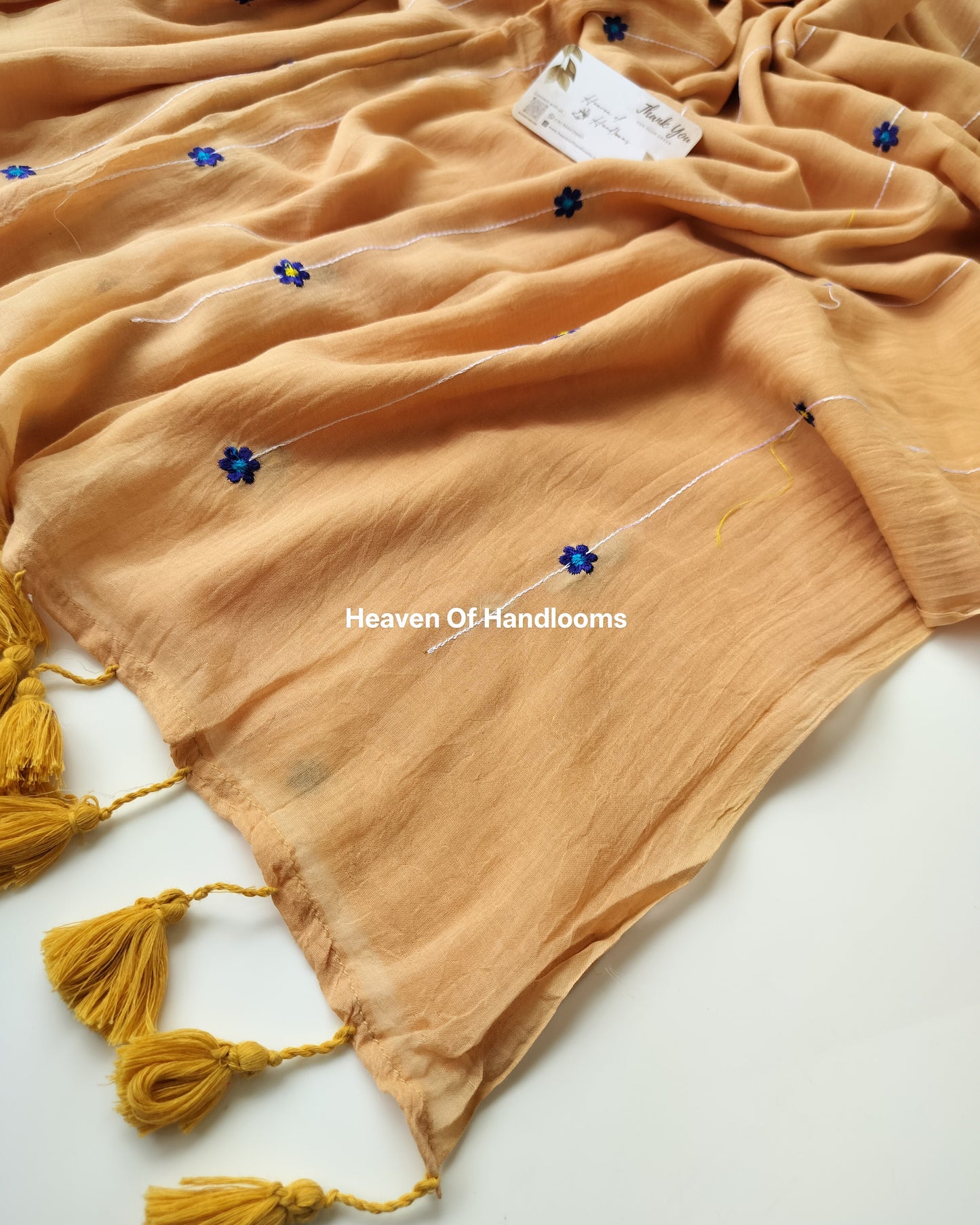 Embroidery Saree - Tan with Flower Line