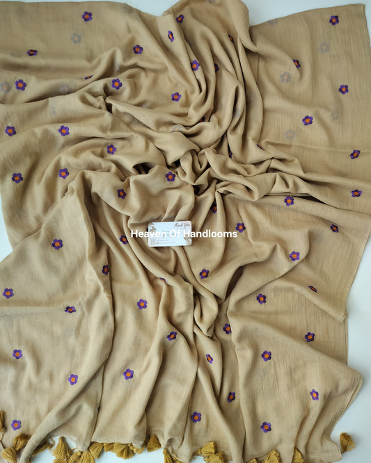 Embroidery Saree - Dark Beige Blossom