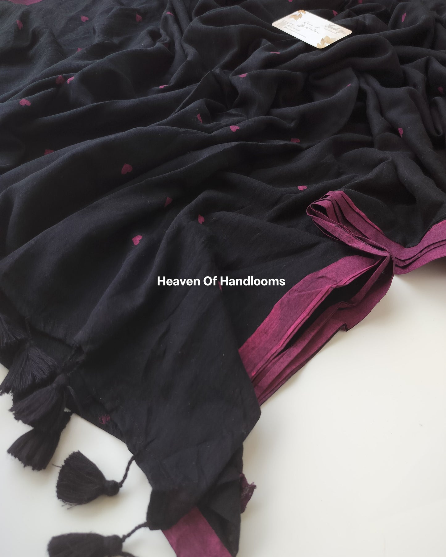 Printed Saree - Black Small Heart