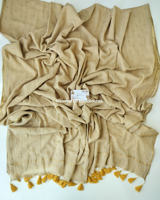 Printed Saree - Cream with Golden Polka Dot