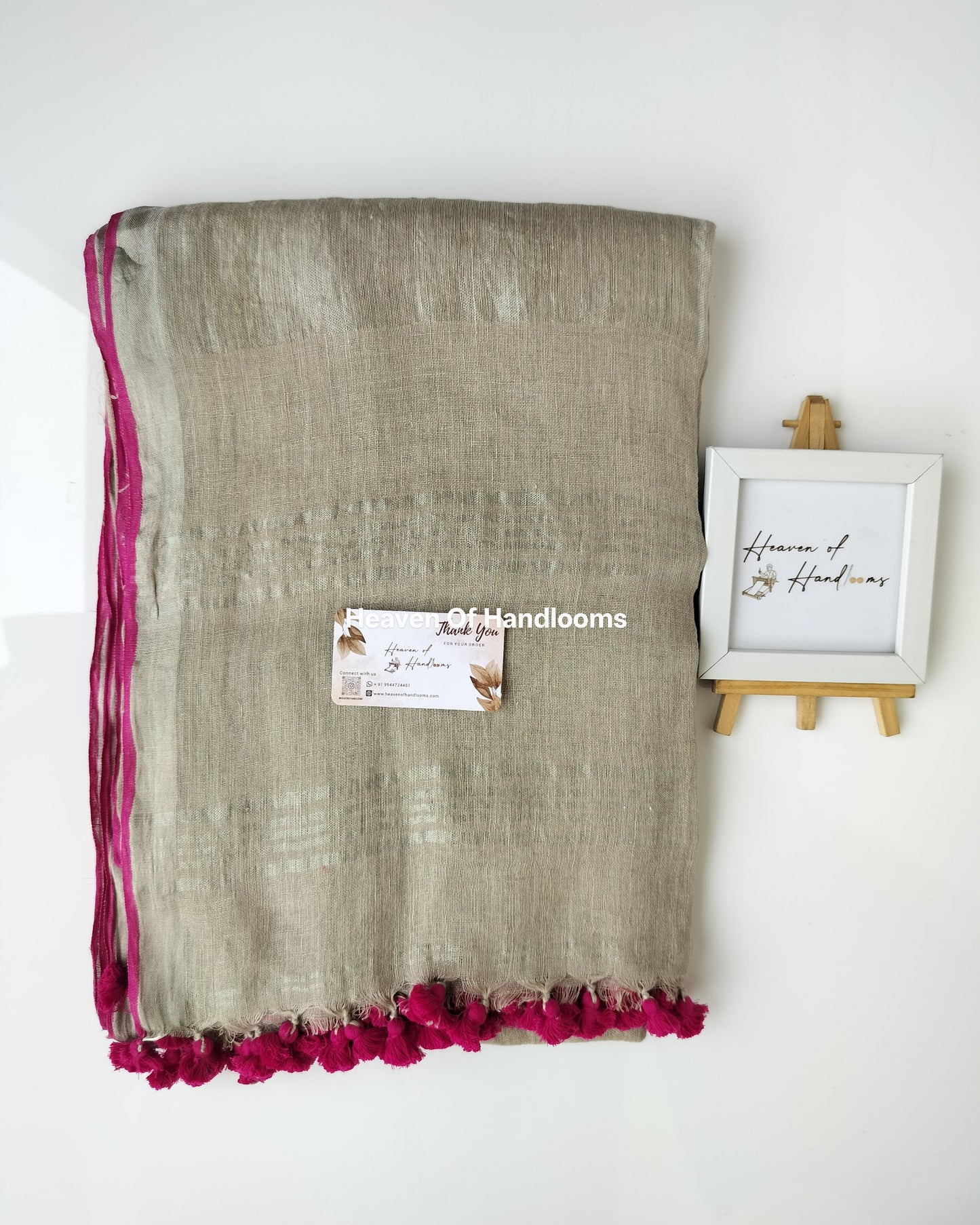 Linen by Linen - Natural Linen with Dark Pink Border