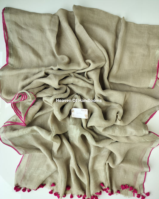 Linen by Linen - Natural Linen with Dark Pink Border