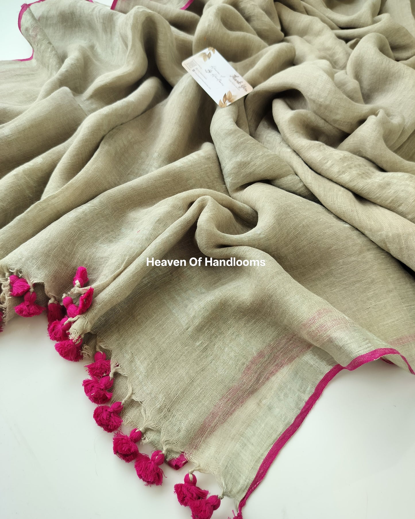 Linen by Linen - Natural Linen with Dark Pink Border