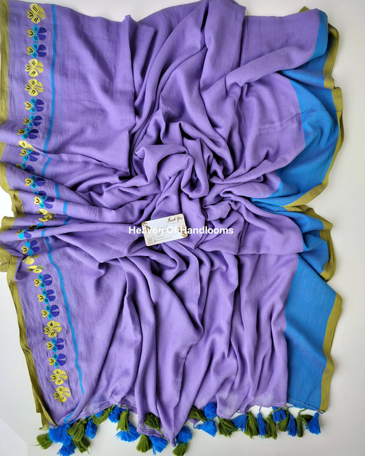 Embroidery Saree - Purple Stripe Embroidery