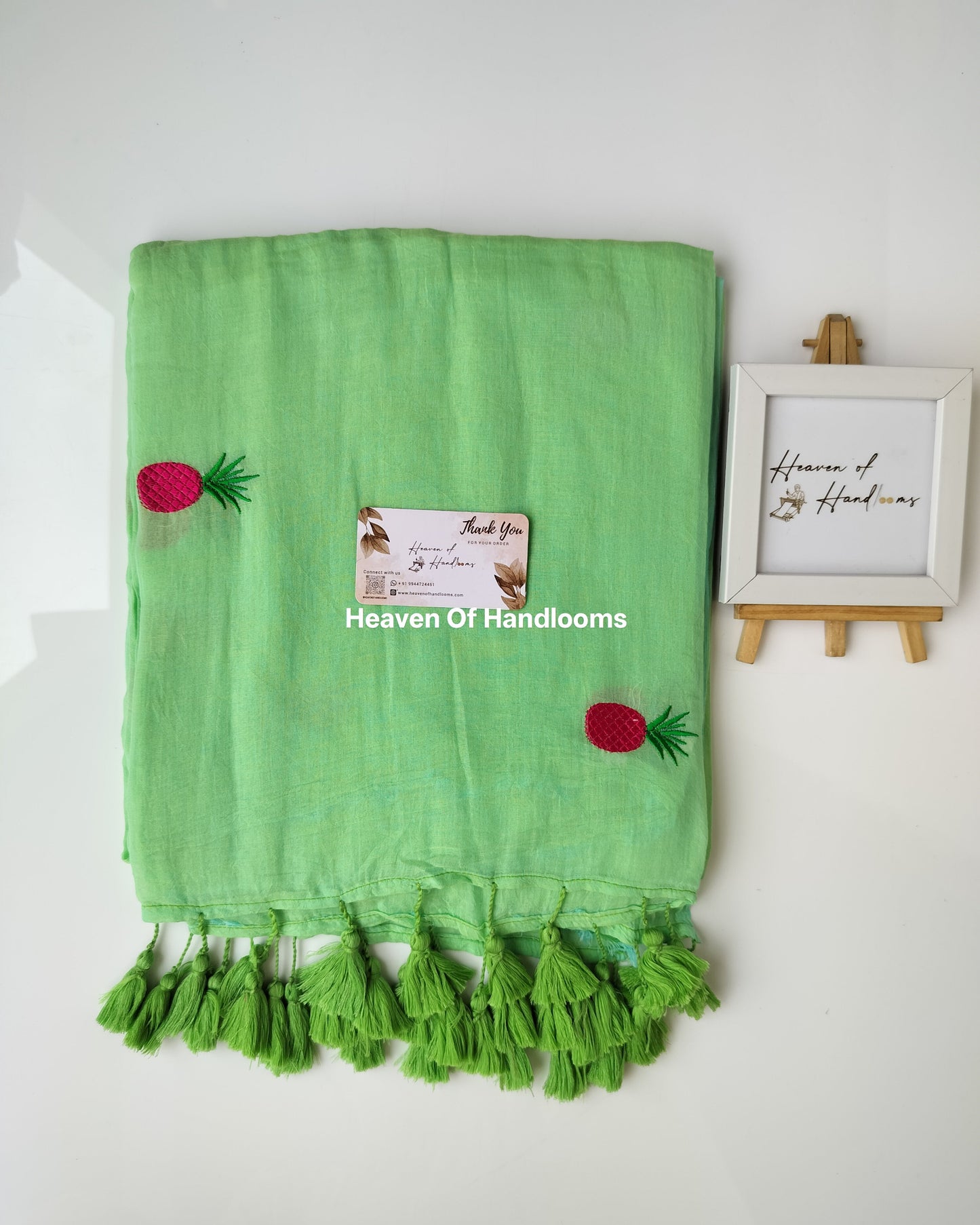 Embroidery Saree - Light Green with Pineapple