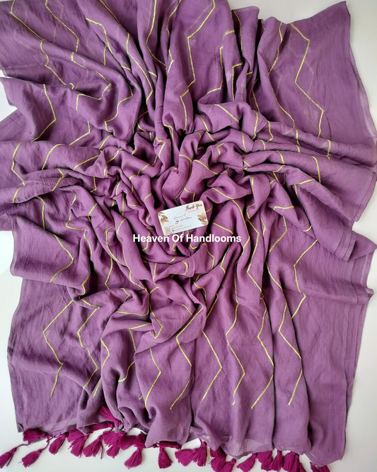 Embroidery Saree - Purple Zig Zag