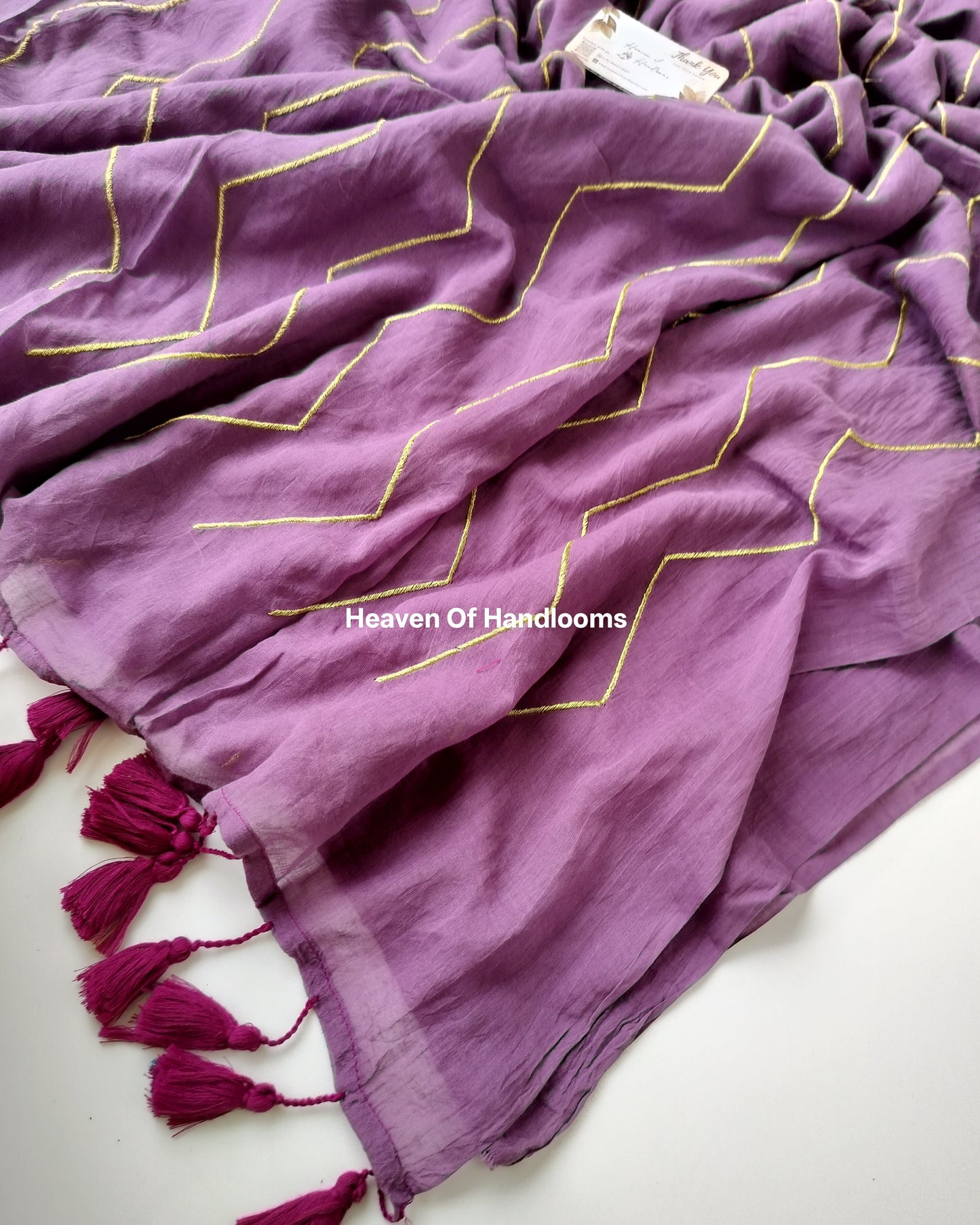 Embroidery Saree - Purple Zig Zag