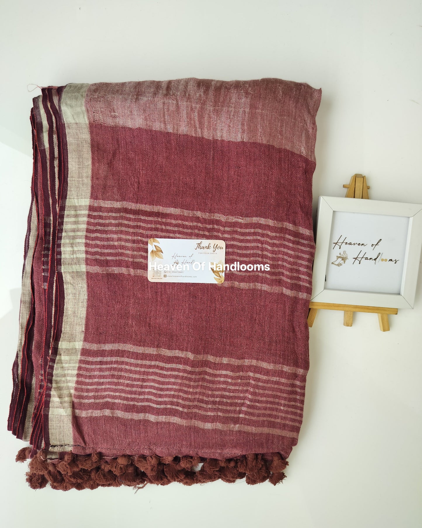 Linen by Linen - Burgundy Linen with Sliver Border