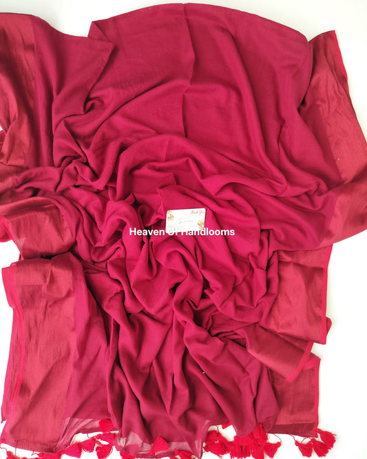 Festive Saree - Dark Rose with Zari Border