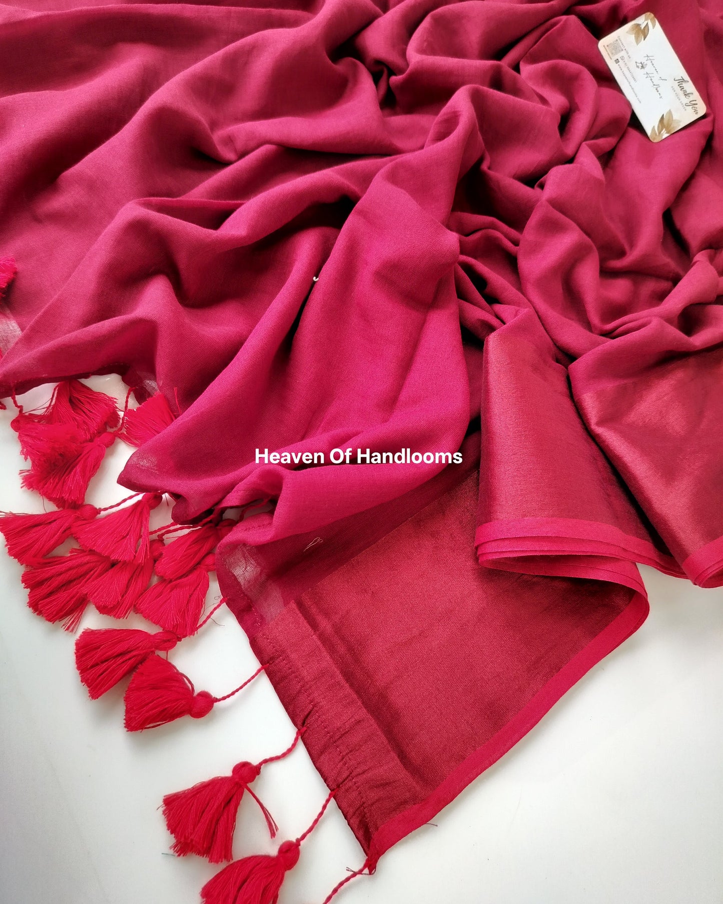 Festive Saree - Dark Rose with Zari Border