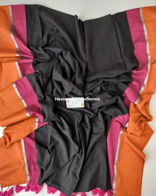 Festive Saree - Black Sliver Sandal Border