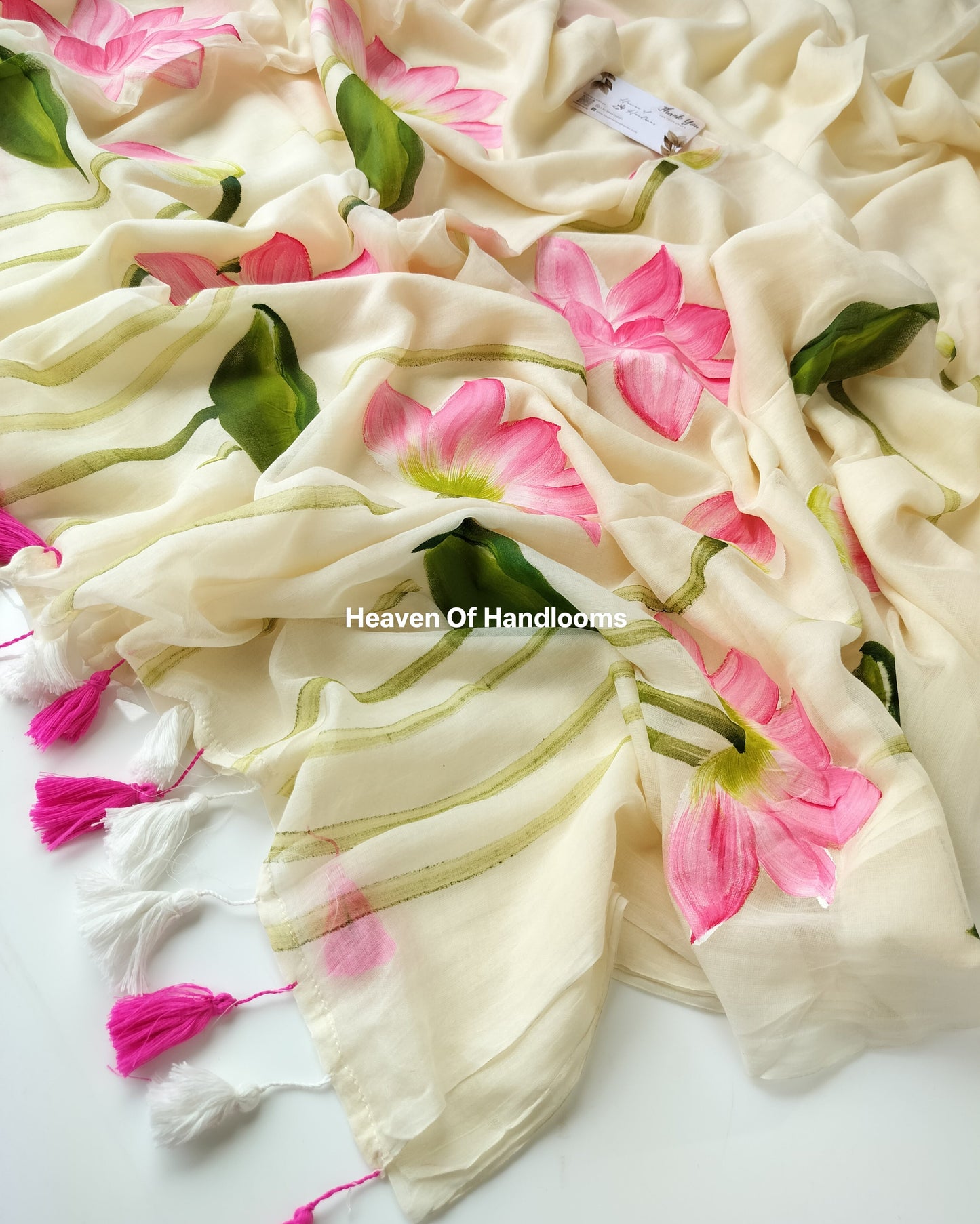 Onam-Vishu Saree - Beige with Pink Lotus