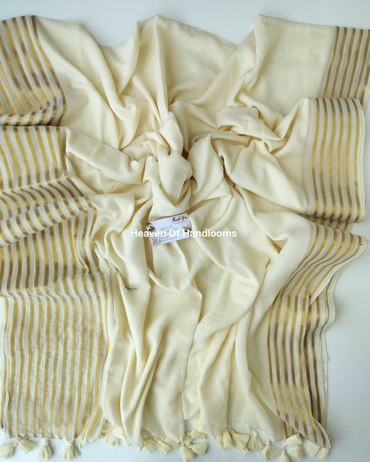 Onam-Vishu Saree - Off White with Golden Lines