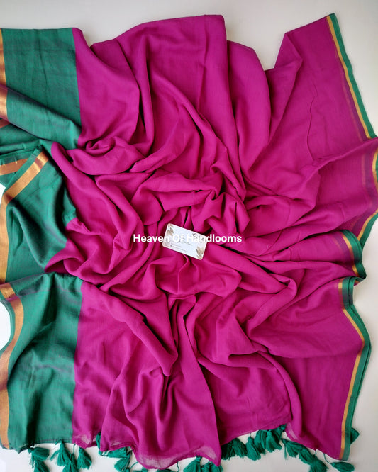 Festive Saree - Sage Dark Pink with Golden Border