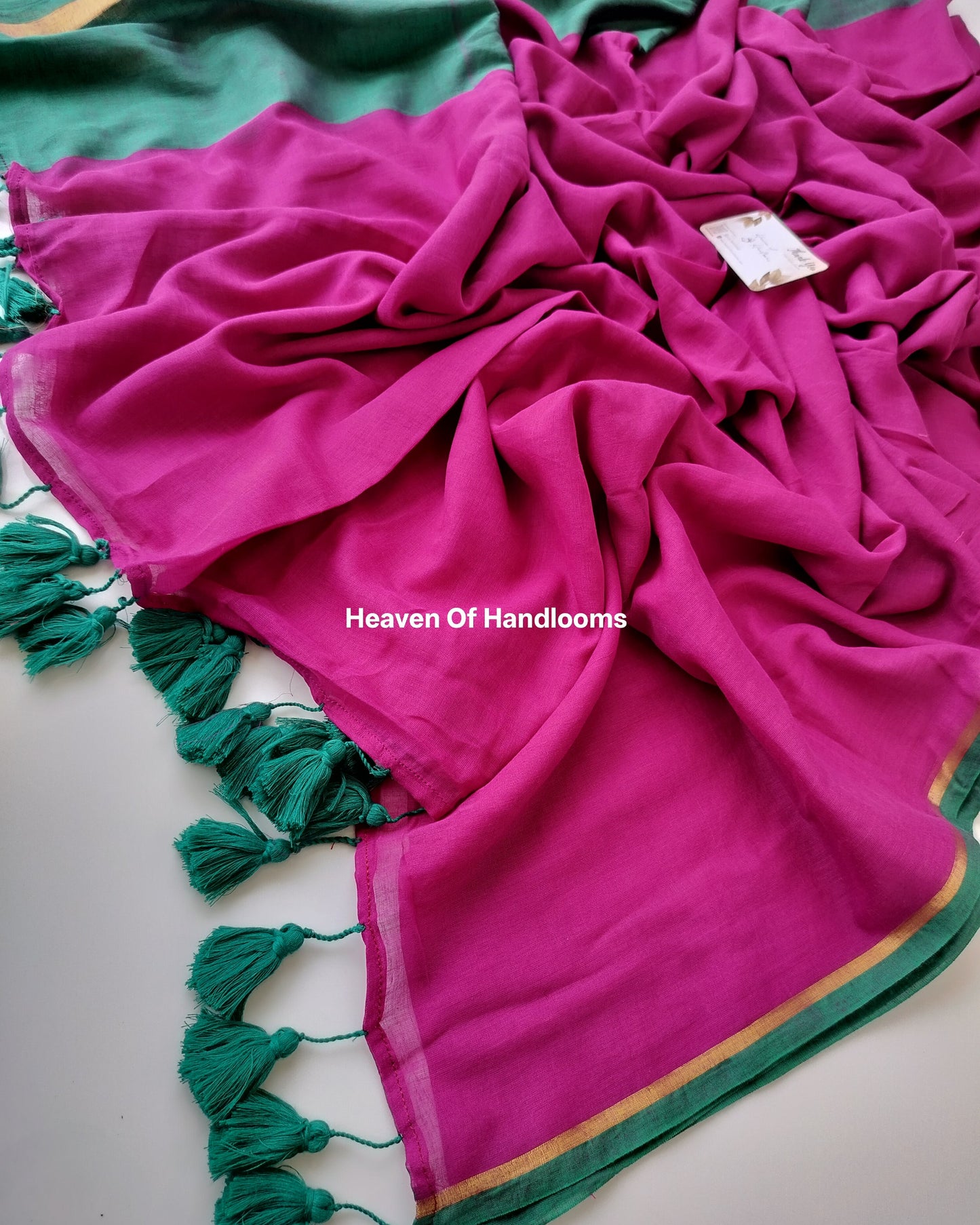 Festive Saree - Sage Dark Pink with Golden Border