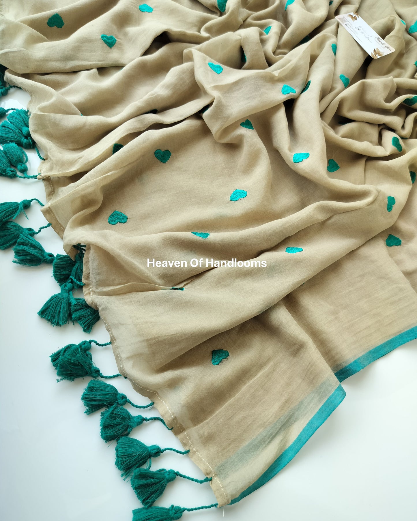 Embroidery Saree - Teal Heart