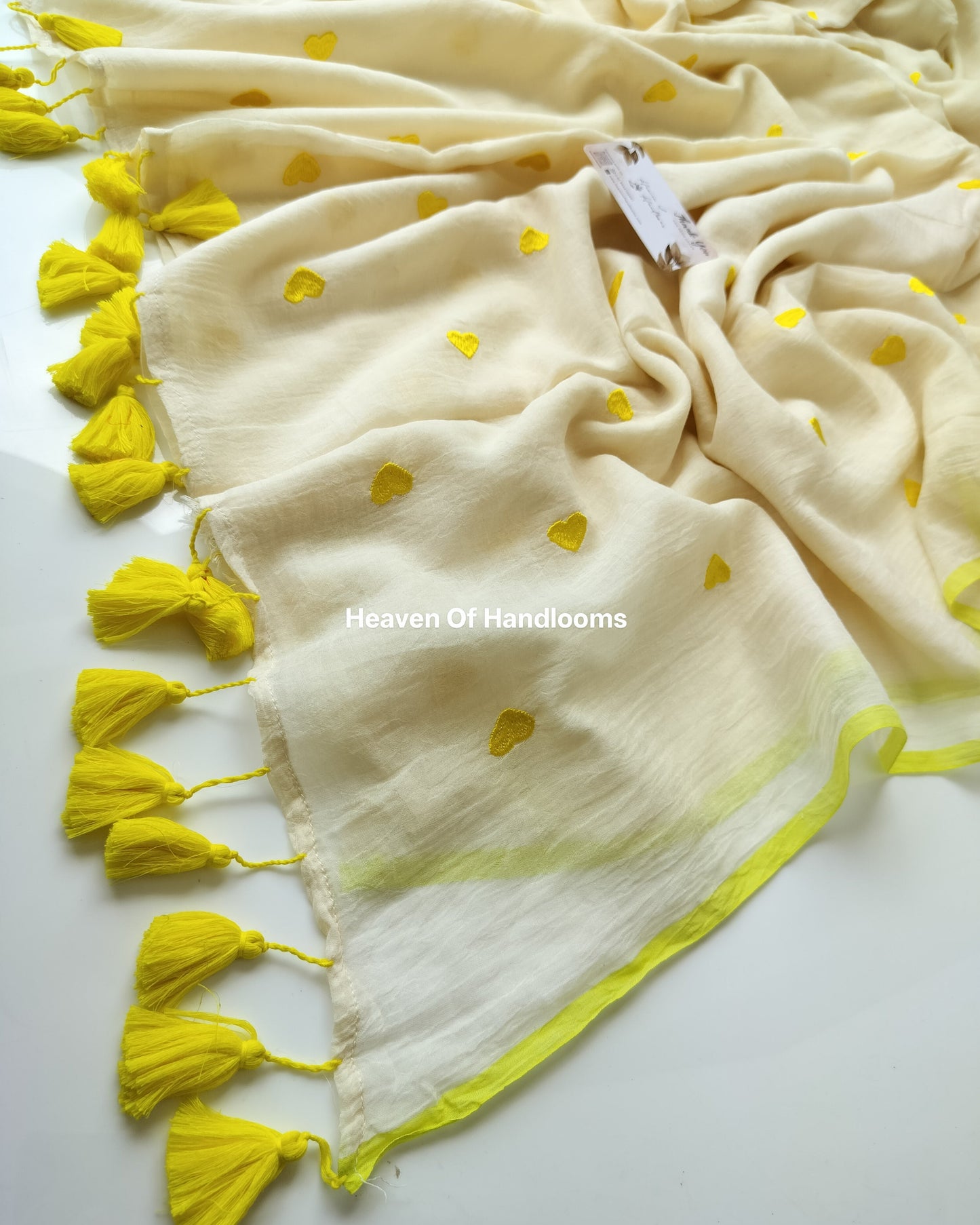 Embroidery Saree - Yellow Heart