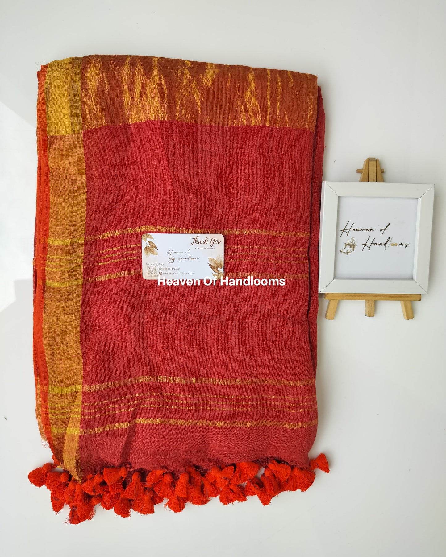 Linen by Linen - Red Golden check with orange Tassels
