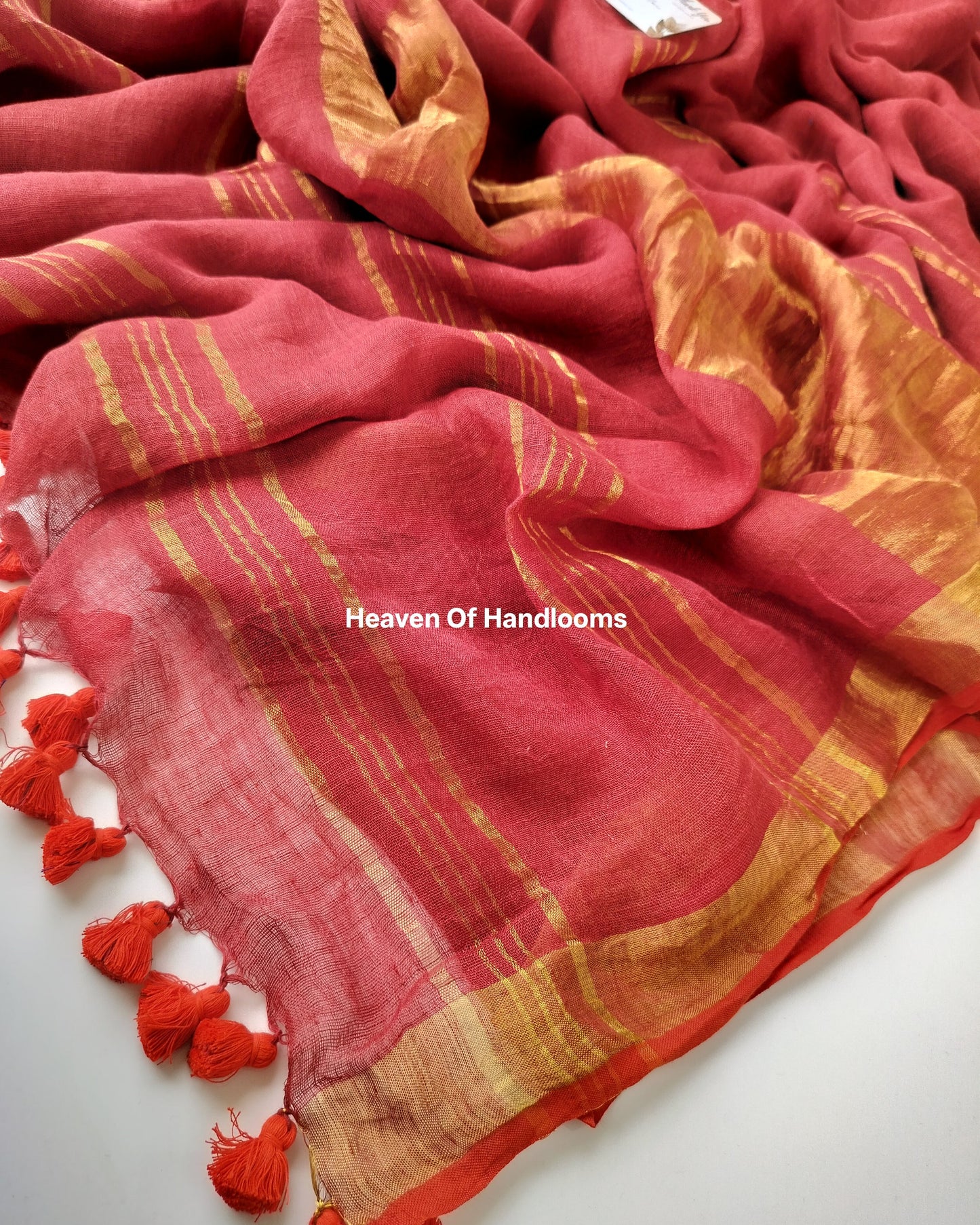 Linen by Linen - Red Golden check with orange Tassels