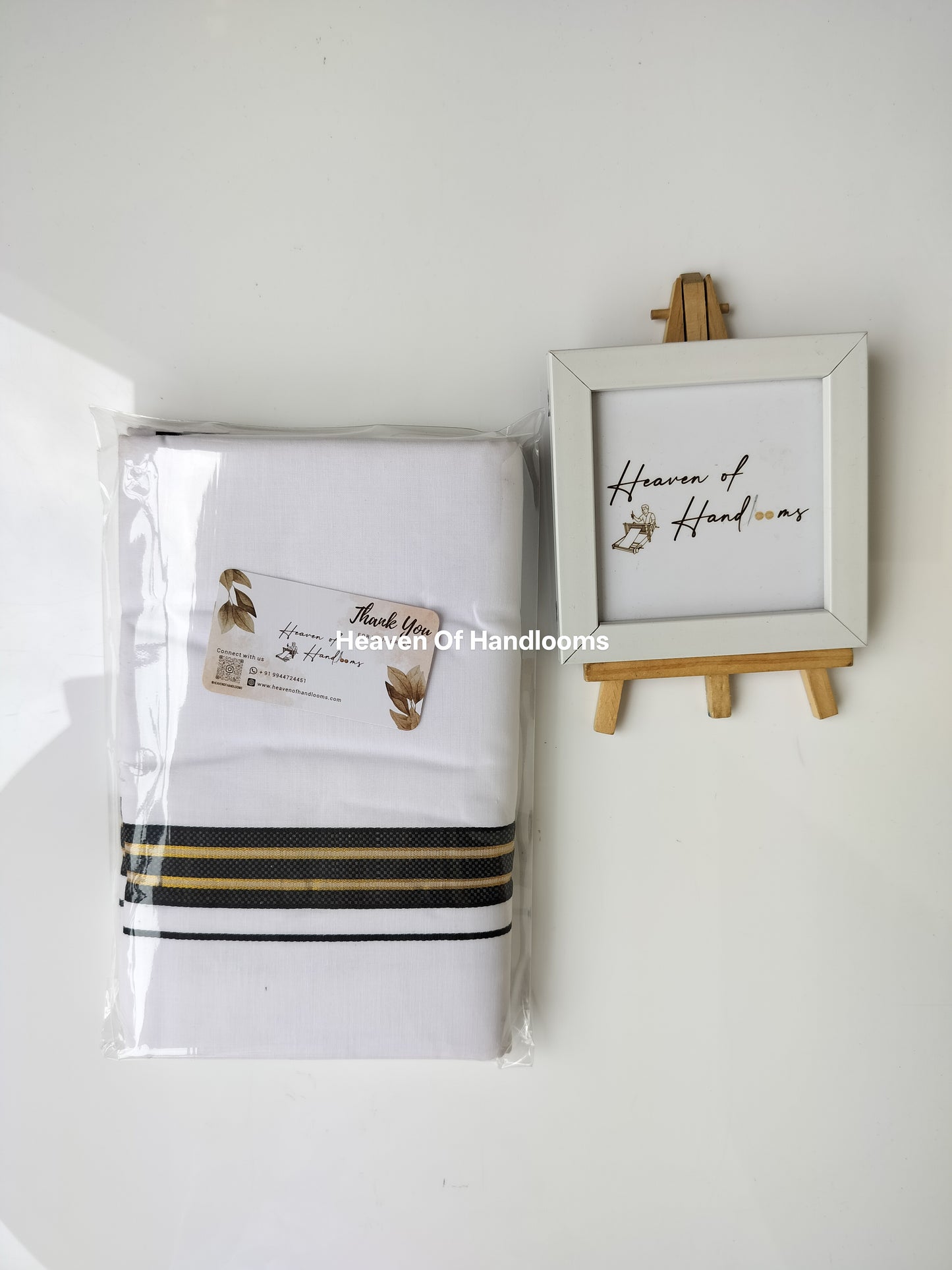 Onam vishu dhoti- white with Black and Golden line