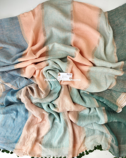 Linen by Linen - Pastel Stripe with Olive Tassels