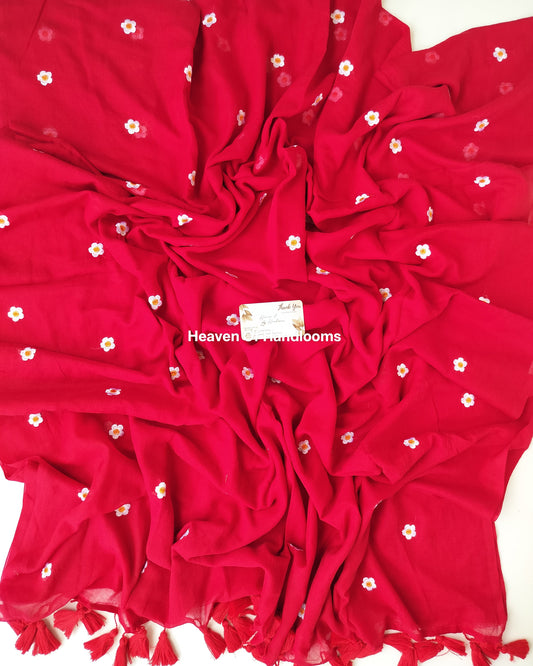Embroidery Saree - Red Blossom