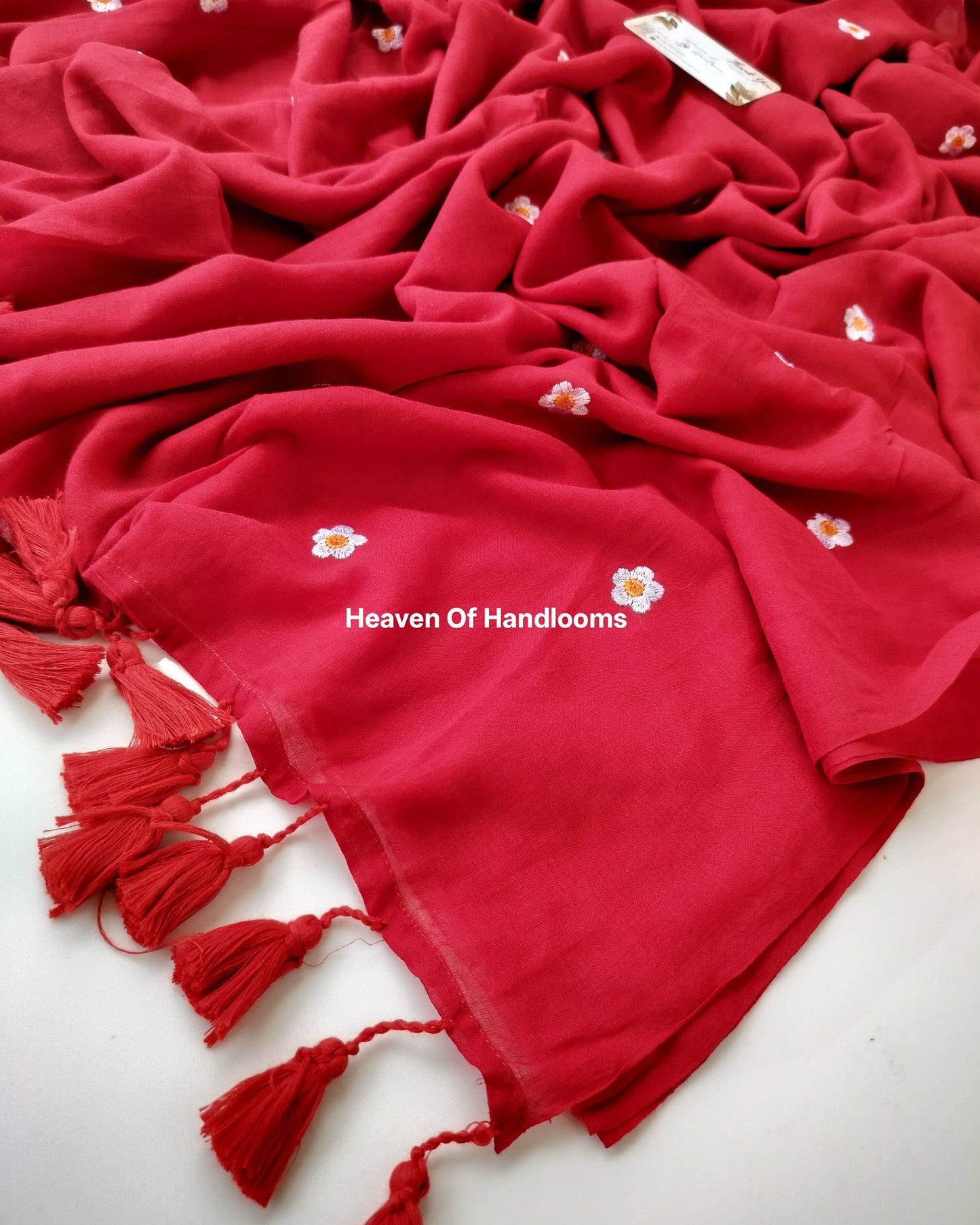 Embroidery Saree - Red Blossom