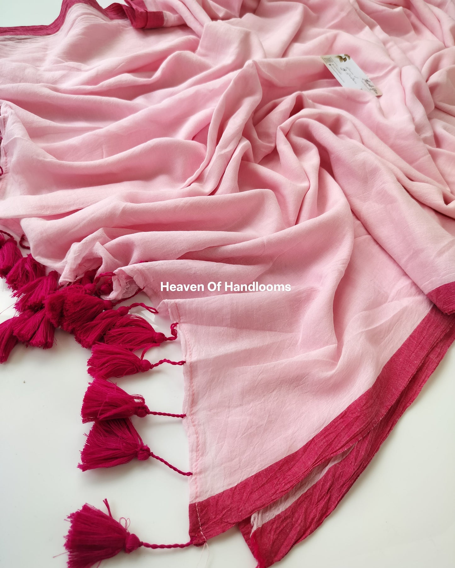 Plain Mul Saree - Pink with Red Border