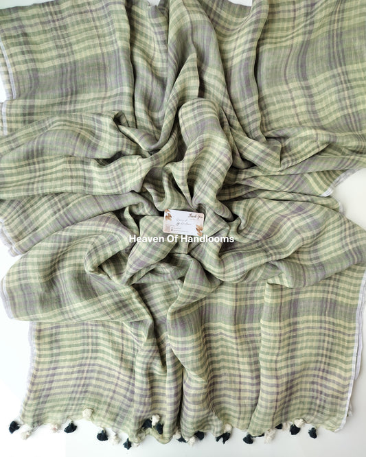Linen by Linen - Grey and Muted Green Check