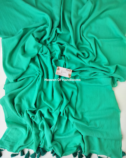 Plain Mul Saree - Seafoam Green