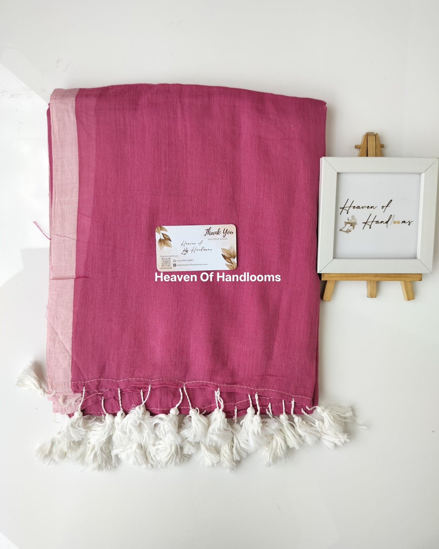 Plain Mul Saree - Pink with Rosewood Border