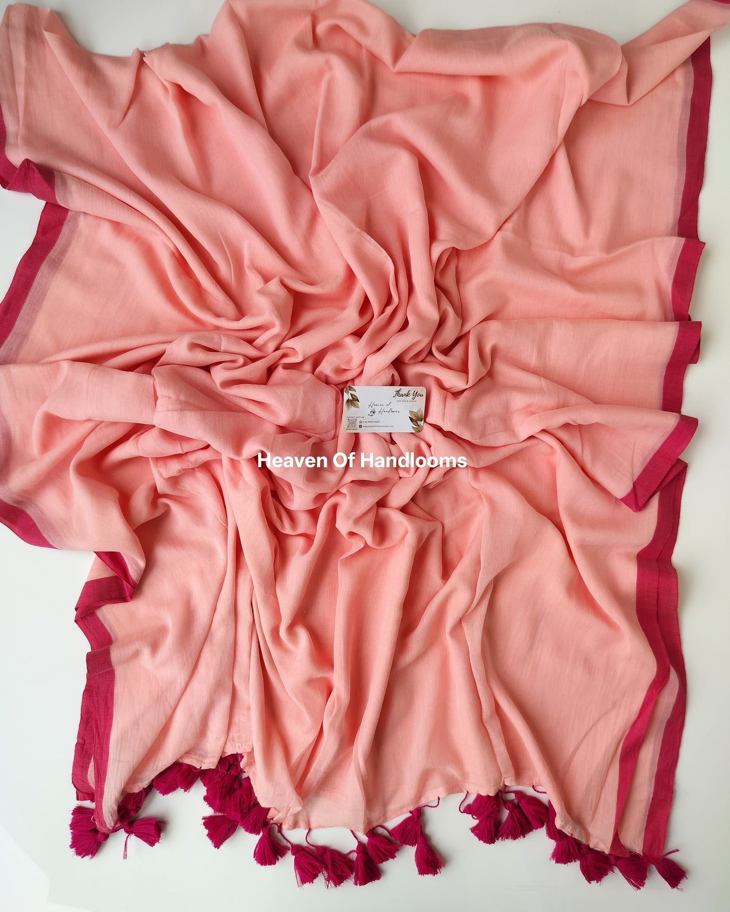 Plain Mul Saree - Elite with Pink Border