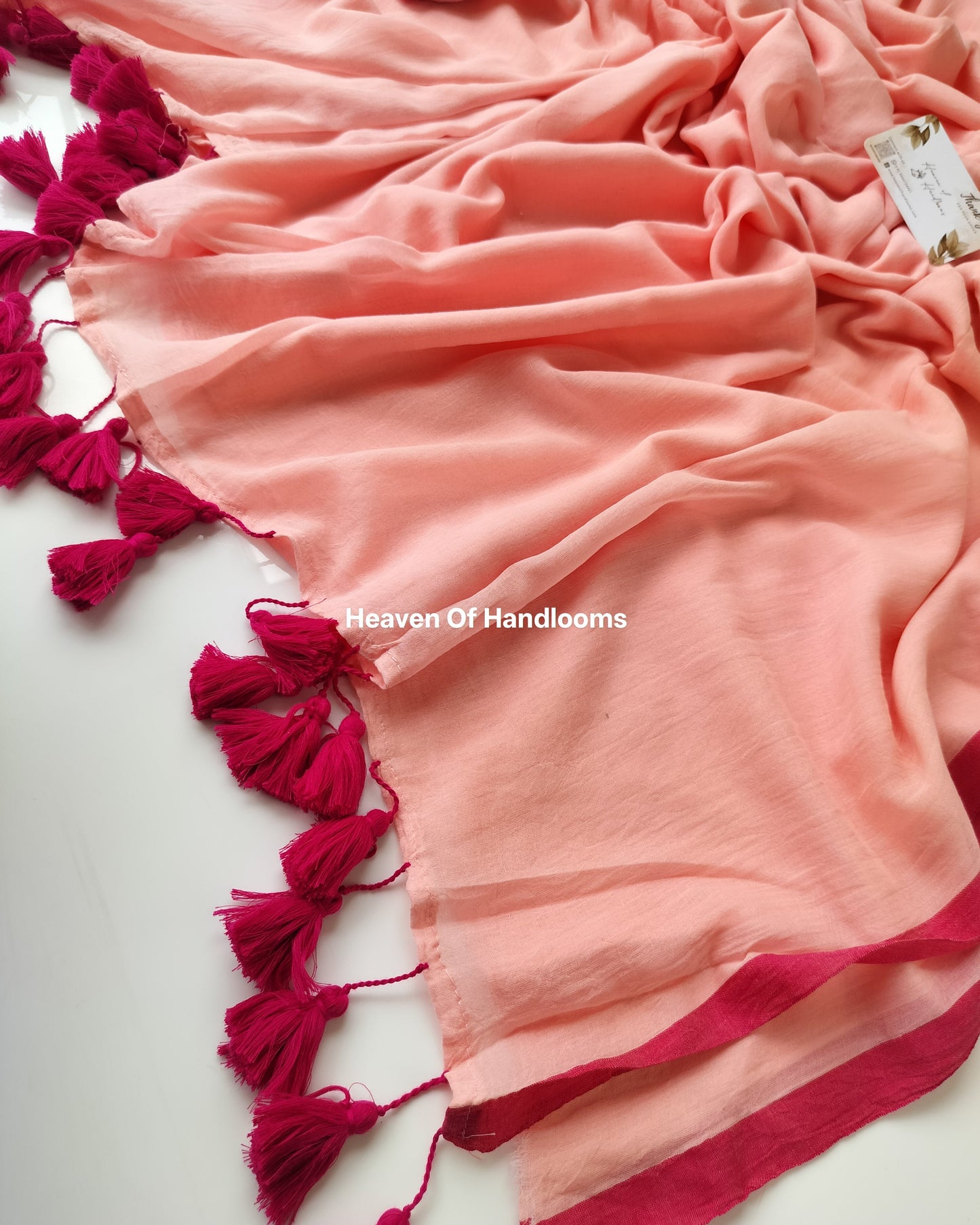 Plain Mul Saree - Elite with Pink Border