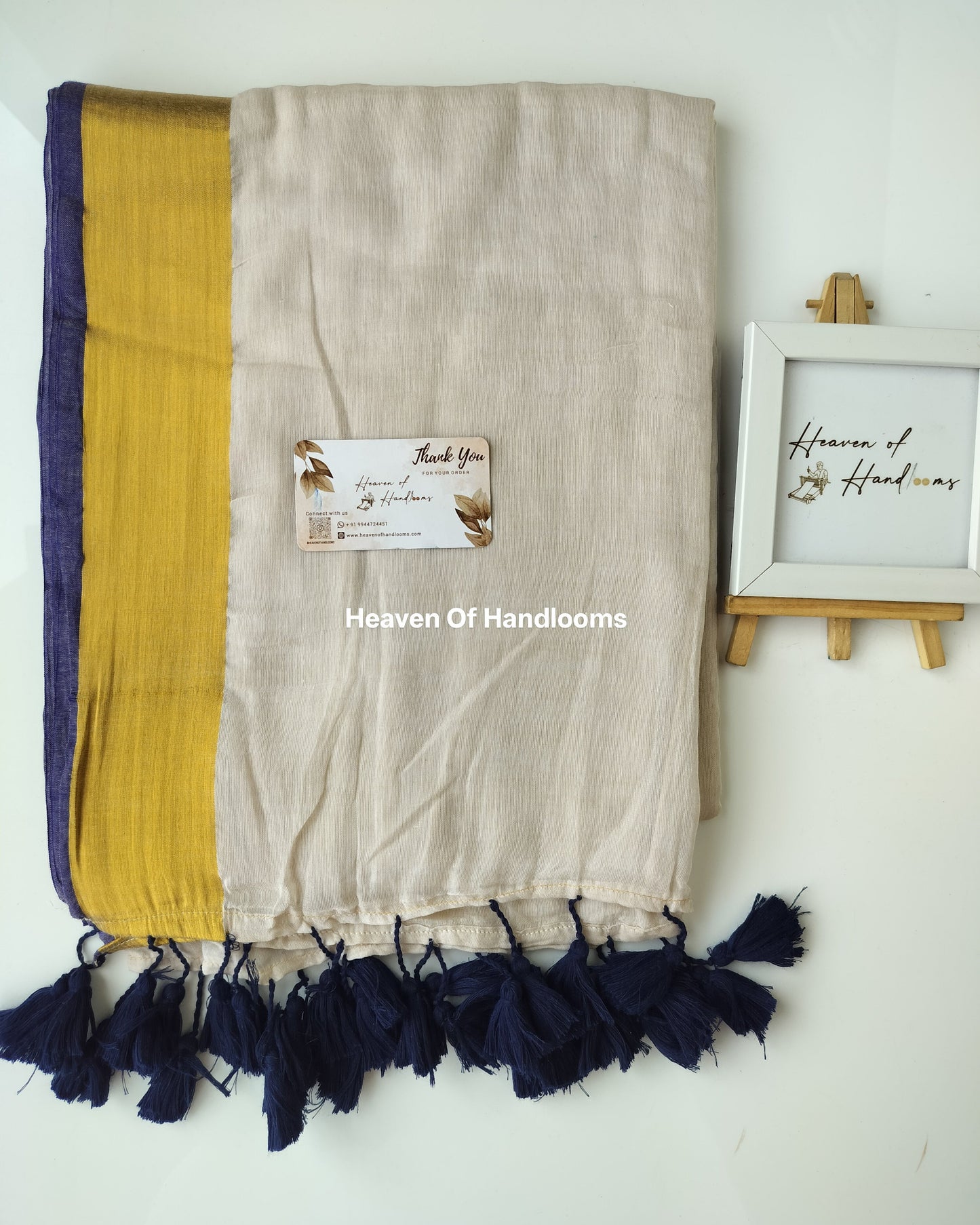 Onam-Vishu Saree - Beige with Blue Border