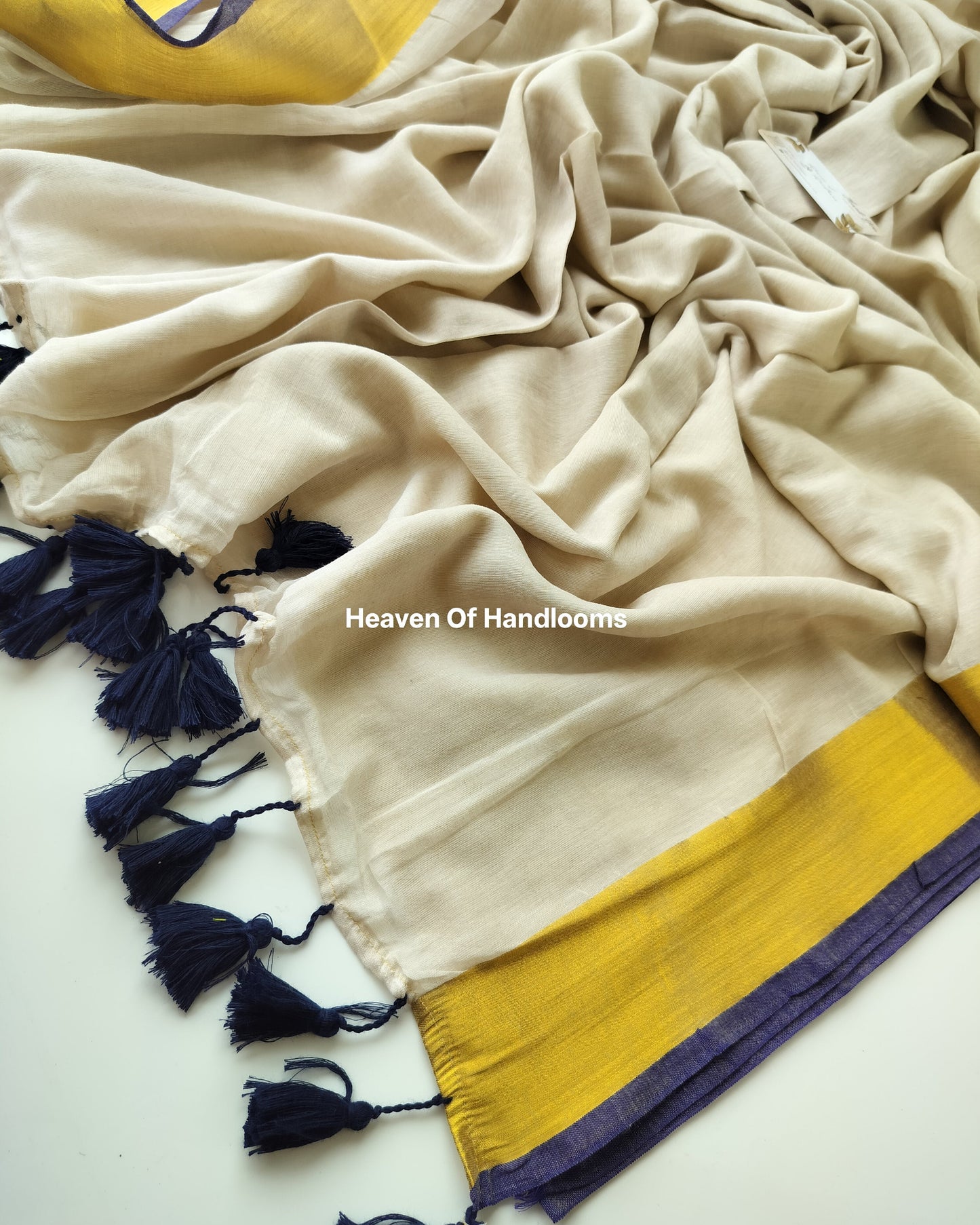 Onam-Vishu Saree - Beige with Blue Border