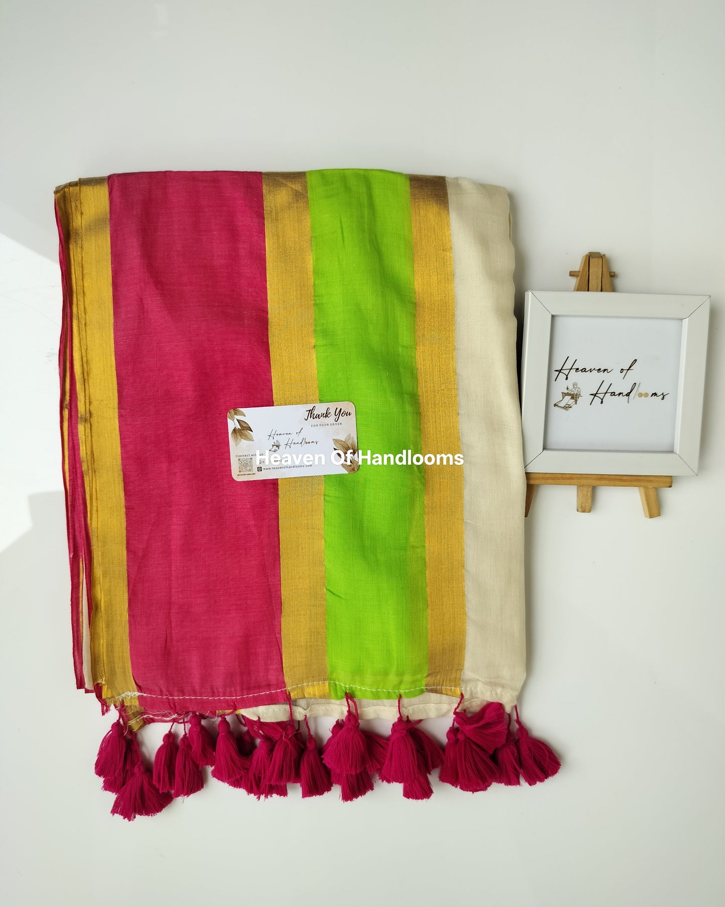 Onam-Vishu Saree - Pink and Green Double Border