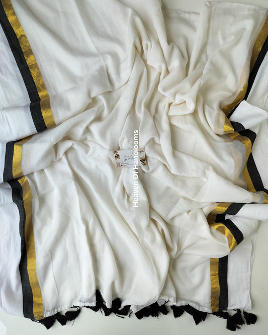 Onam-Vishu Saree - Black and Golden Zari Border