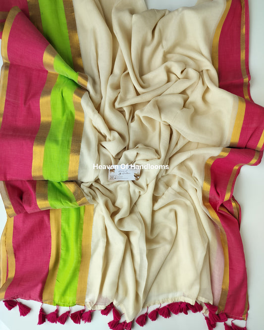 Onam-Vishu Saree - Pink and Green Double Border