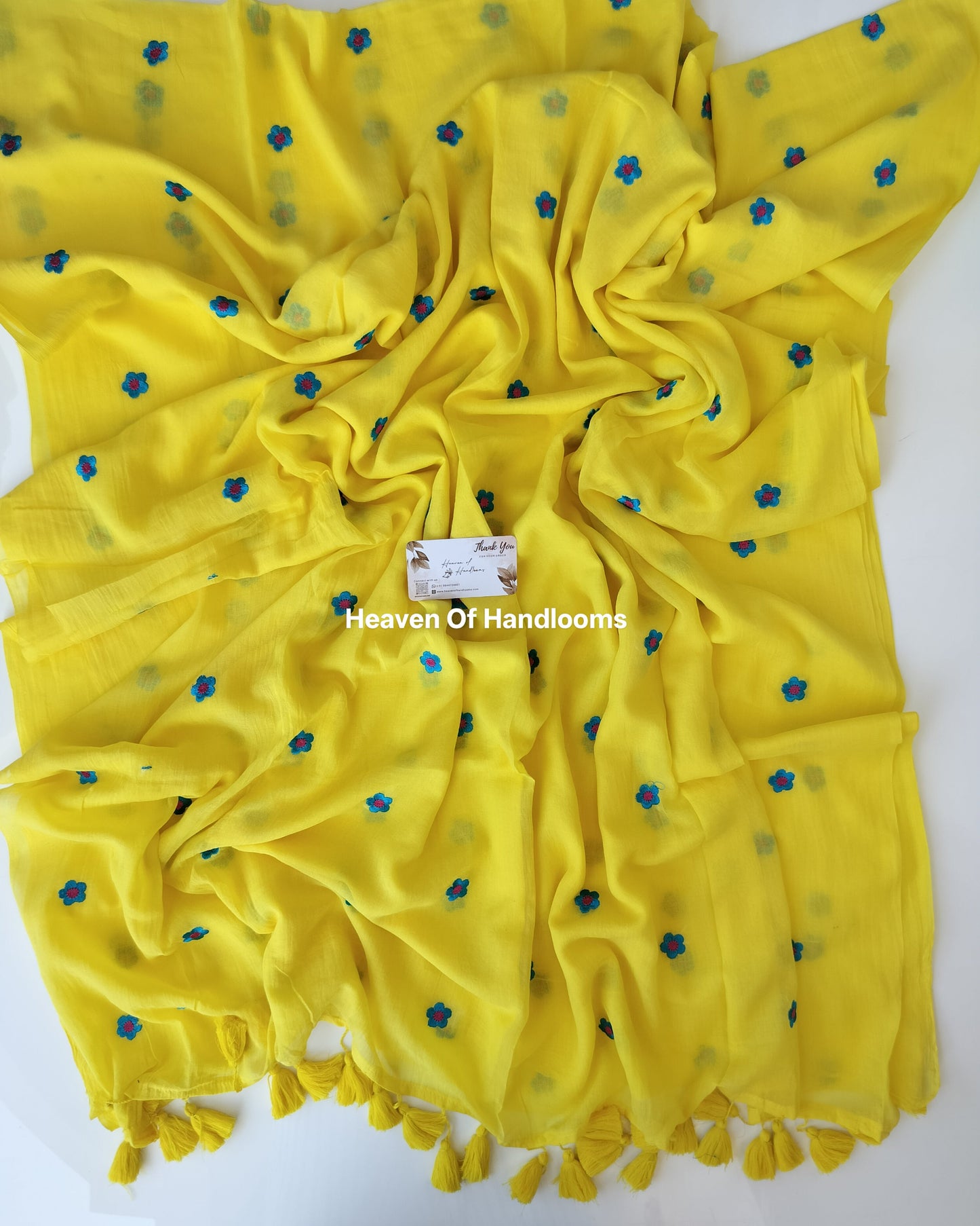 Embroidery Saree - Yellow Blossom