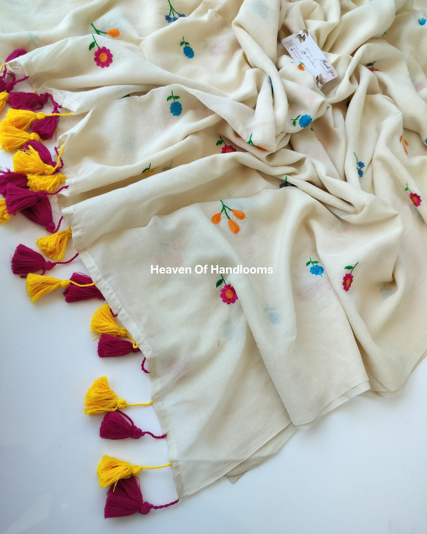 Onam-Vishu Saree - Off White Flower