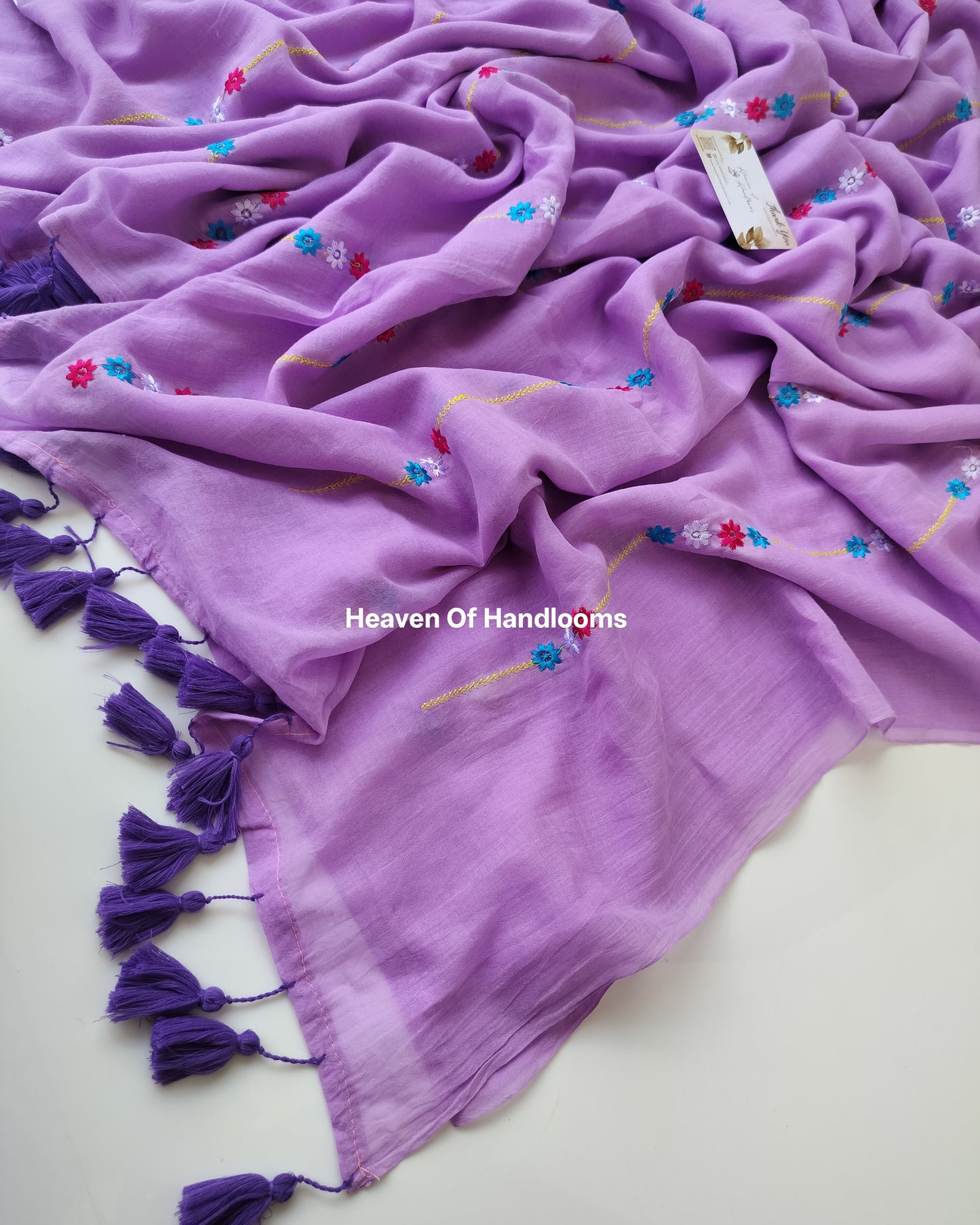 Embroidery Saree - Purple with Dobby Line