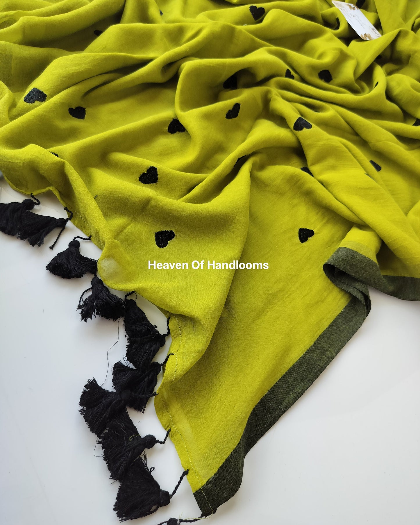Embroidery Saree - Olive Yellow Heart