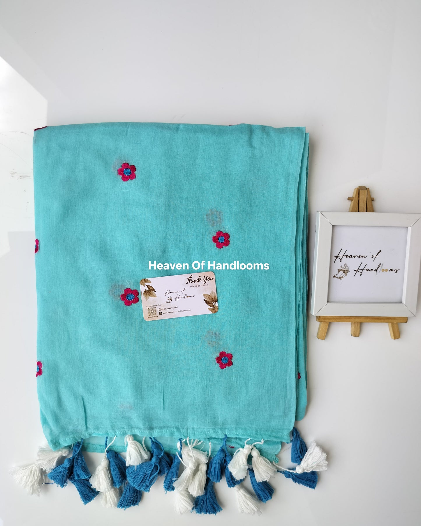 Embroidery Saree - SkyBlue Blossom
