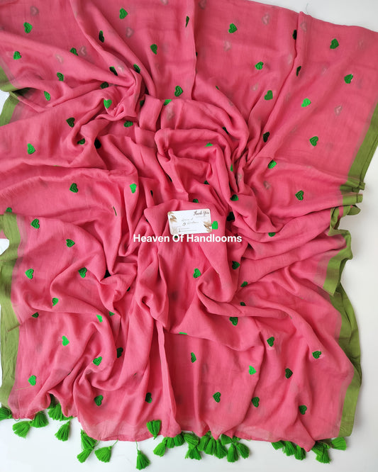 Embroidery Saree - Raspberry Heart