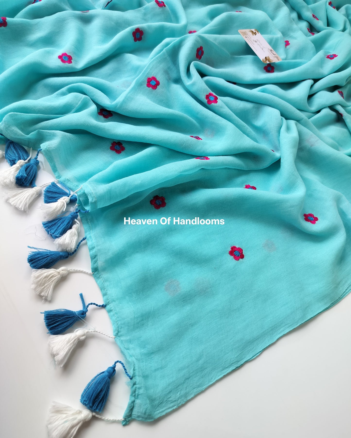Embroidery Saree - SkyBlue Blossom