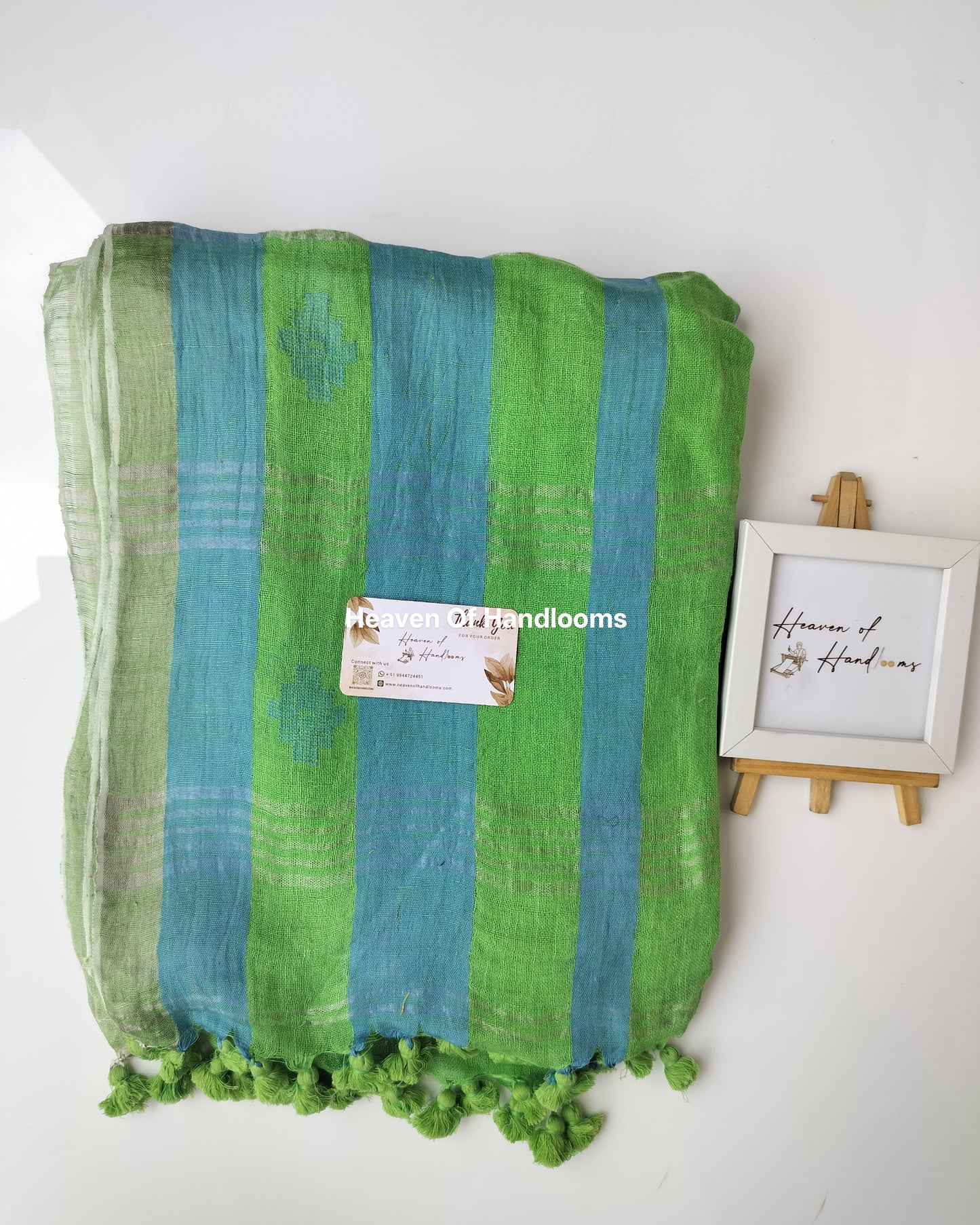 Linen by Linen - Green Blue Border Stripe