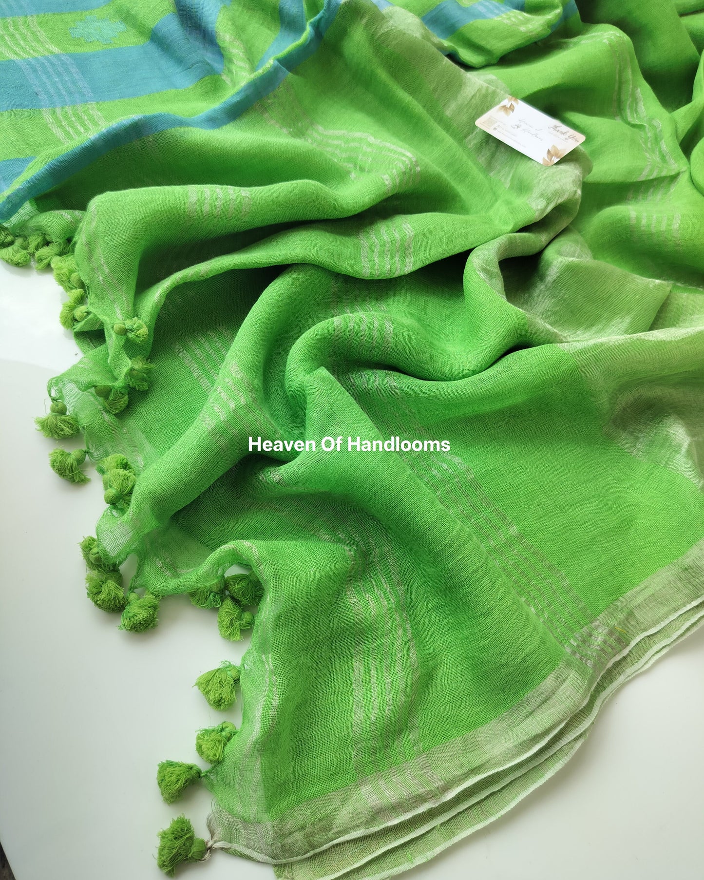 Linen by Linen - Green Blue Border Stripe