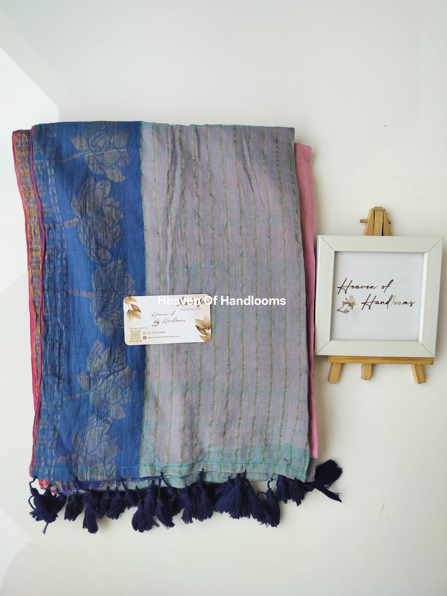 Festive Saree - Grey Pink with Lotus Border