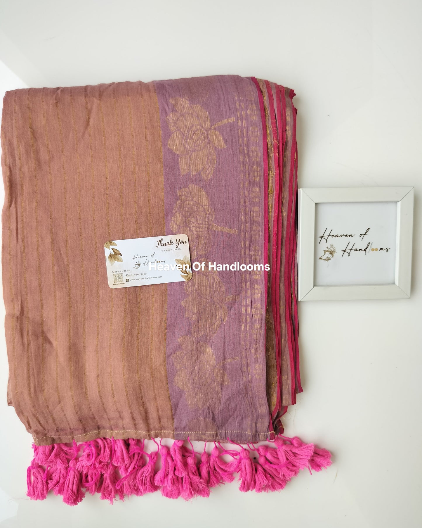 Festive Saree - Skin Color with Lotus Border