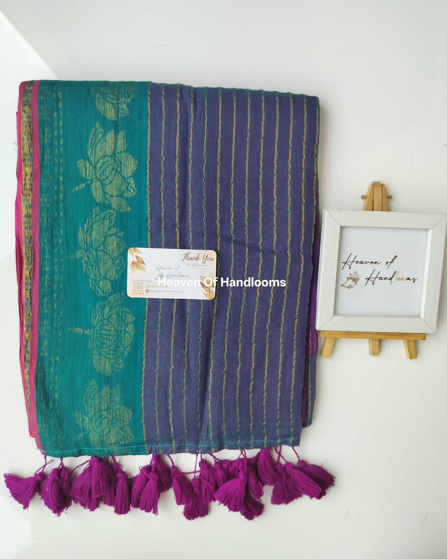 Festive Saree - Purple Peacock with Lotus Border